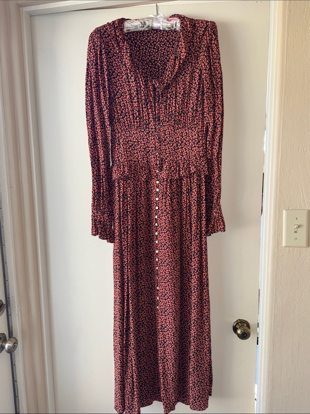 Doen Women's Red Floral Button-Front Maxi Dress